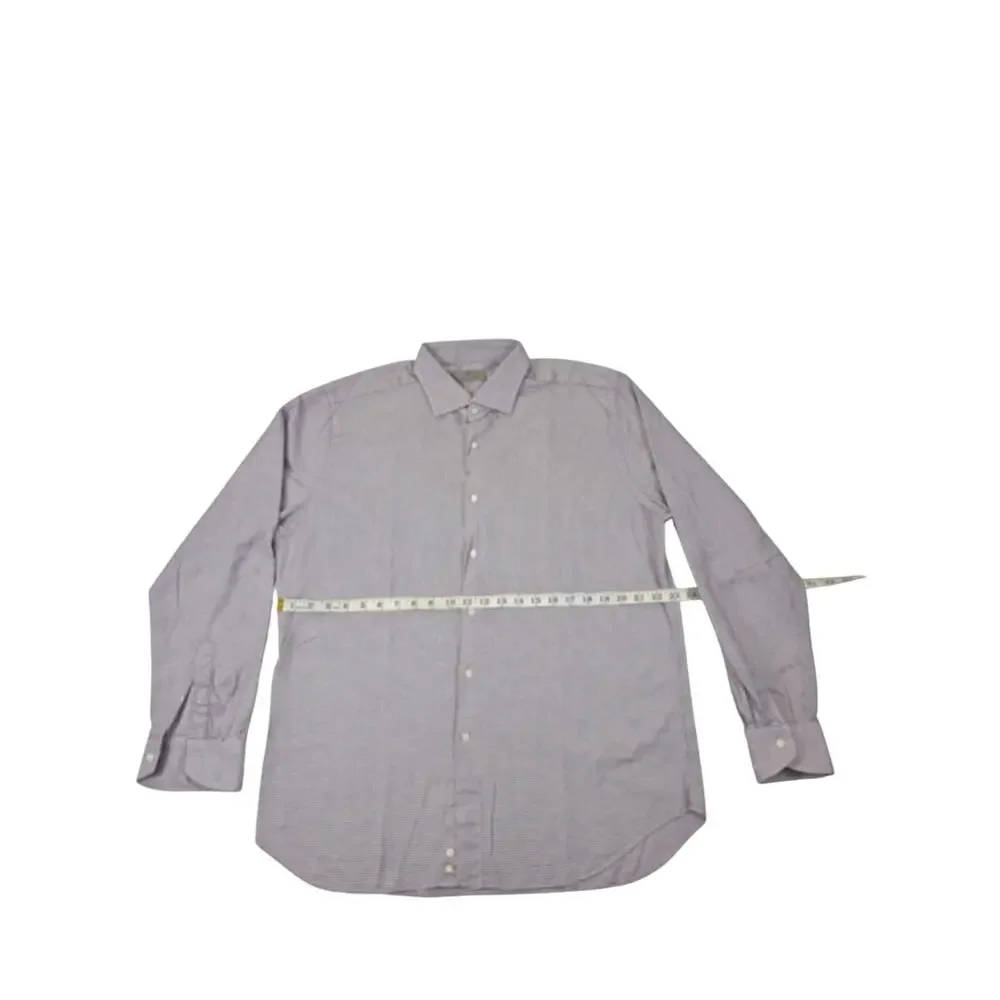 Canali Mens 44 17.5 XL Long Sleeve Button Down Shirt Made In Italy Purple Grid